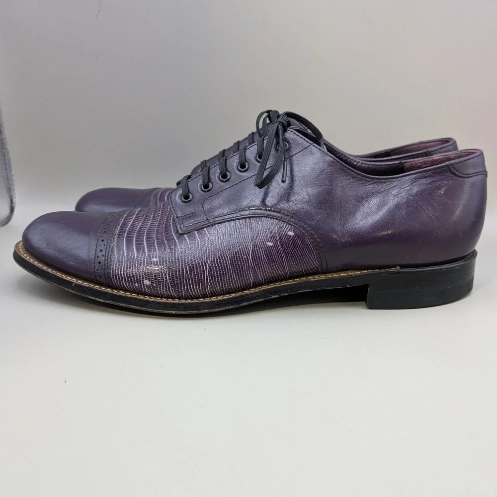 VTG Stacy Adams Madison Purple Lace Up Leather Oxfords Faux Lizard Mens 9.5 D